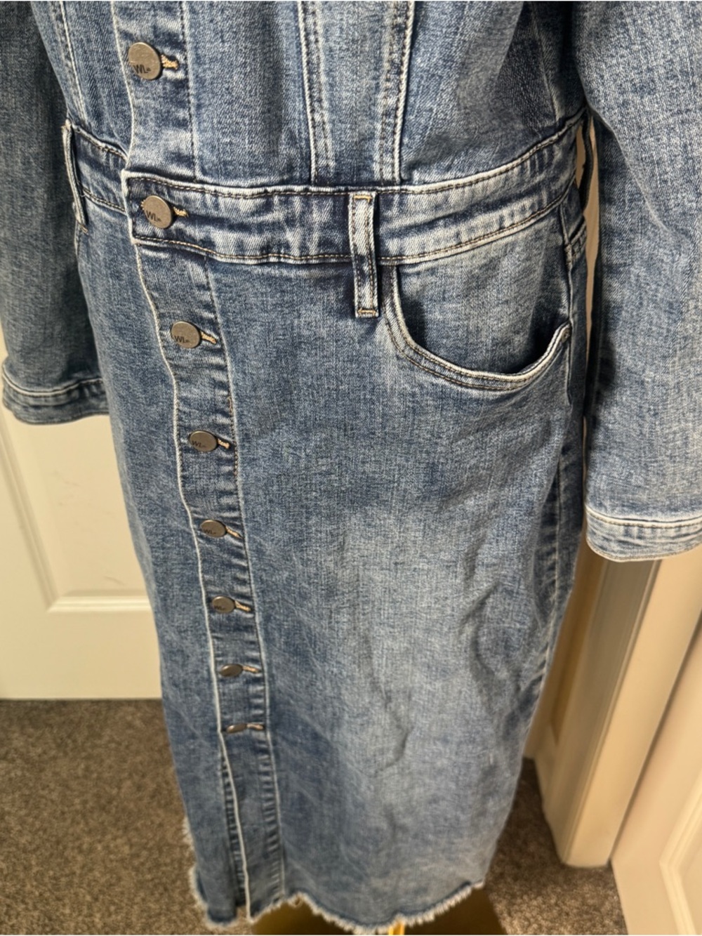 Wash Lab Denim Midi Dress Button Front Long Sleeve Jean Dress Size M - Picture 5 of 12